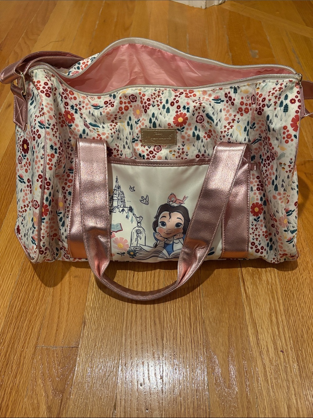 Disney Floral Belle Weekend Tote Bag - Pink Metallic Handles - Picture 4 of 4